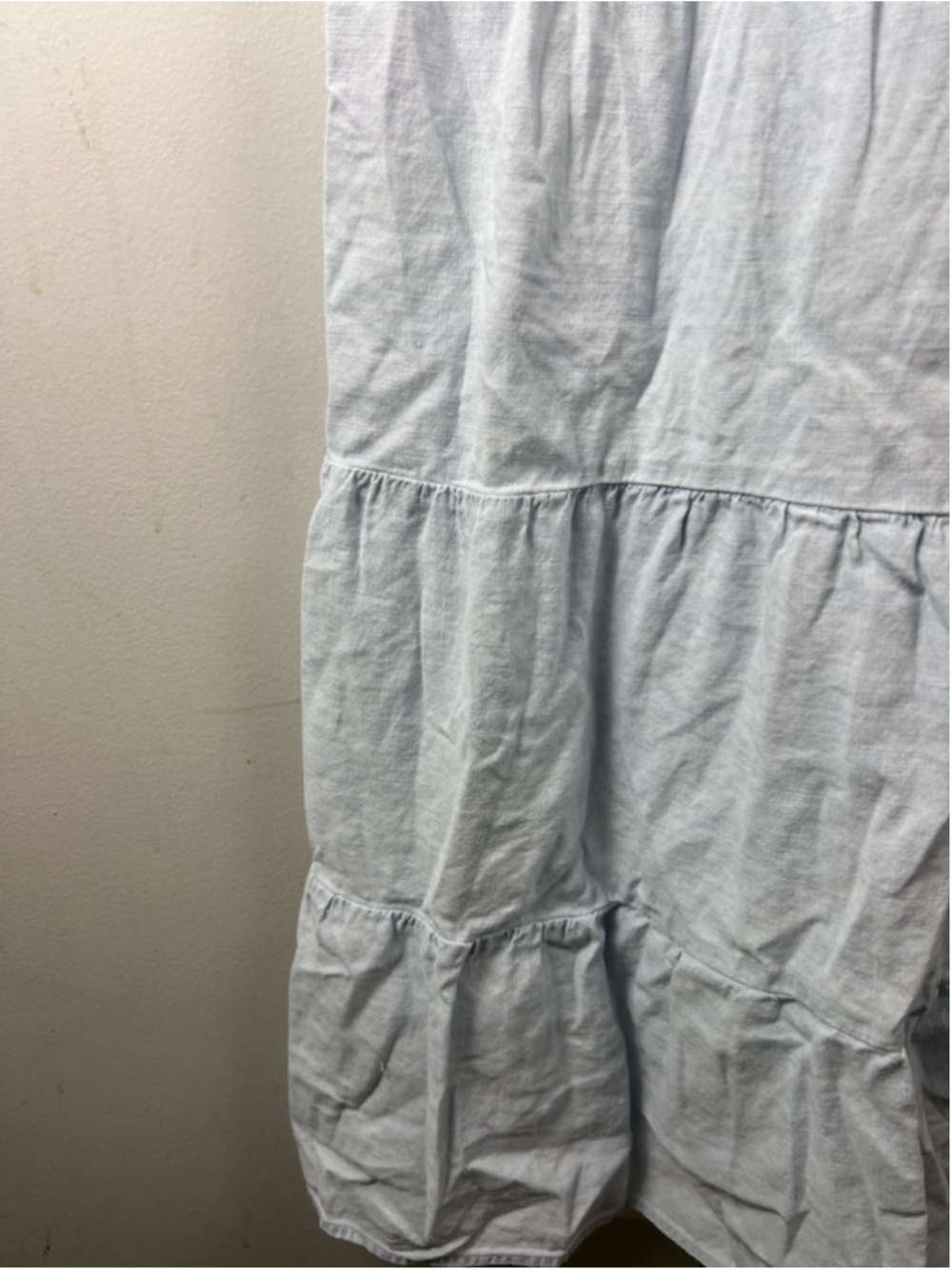 Zara Light Blue Cotton Linen Maxi Dress Womens S Halter Open Back Tiered Summer - Picture 3 of 6